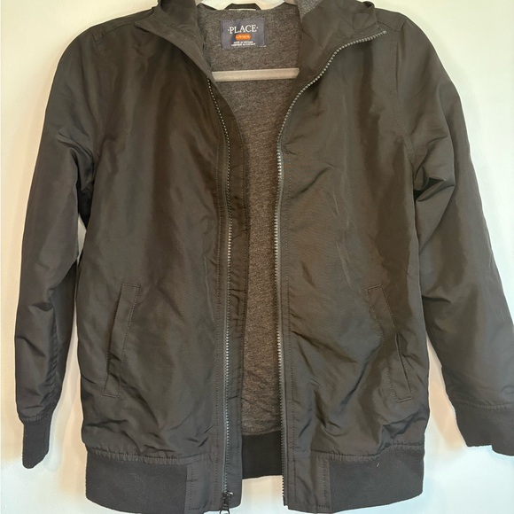 The Children's Place Black Bomber Style Jacket with Hood 10/12 - Picture 1 of 4